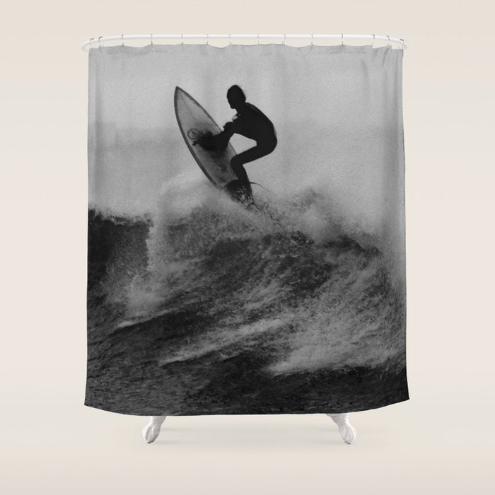 Surf black white Shower Curtain Gallery Image 1