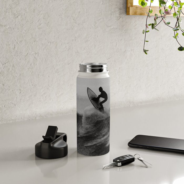 Surf black white Water Bottle Gallery Image 4
