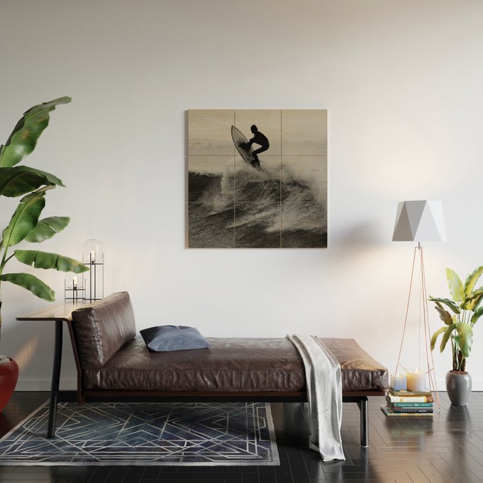 Surf black white Wood Wall Art Gallery Image 2