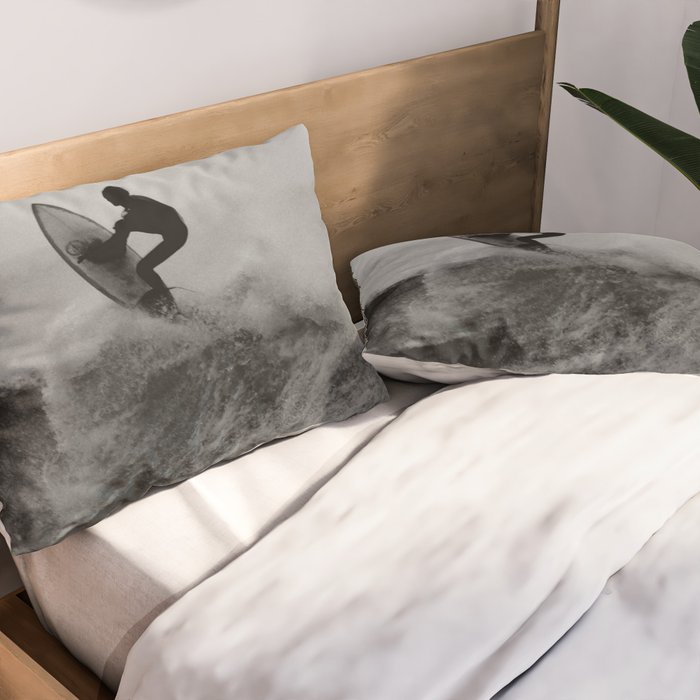 Surf black white Pillow Sham Gallery Image 2