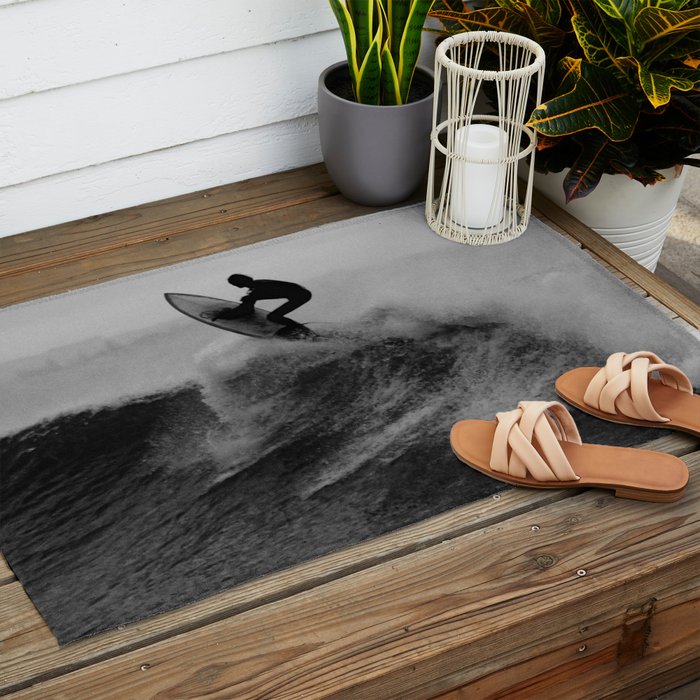 Surf black white Outdoor Rug Gallery Image 2