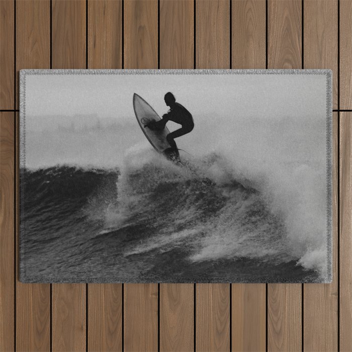 Surf black white Outdoor Rug Gallery Image 1
