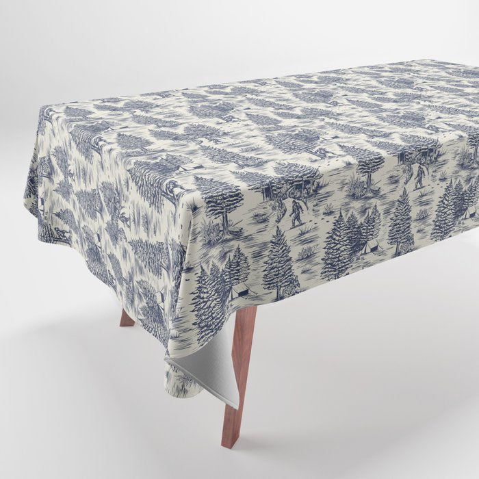 Bigfoot / Sasquatch Toile de Jouy in Blue Tablecloth Gallery Image 1