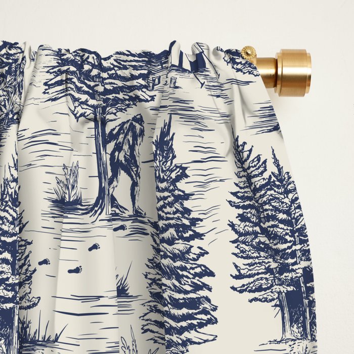 Bigfoot / Sasquatch Toile de Jouy in Blue Window Curtain Gallery Image 2