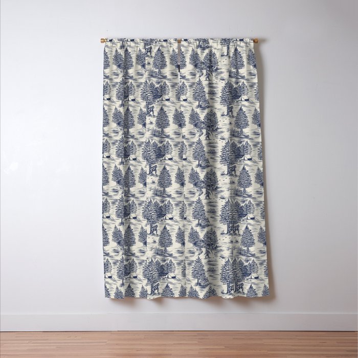 Bigfoot / Sasquatch Toile de Jouy in Blue Window Curtain Gallery Image 3