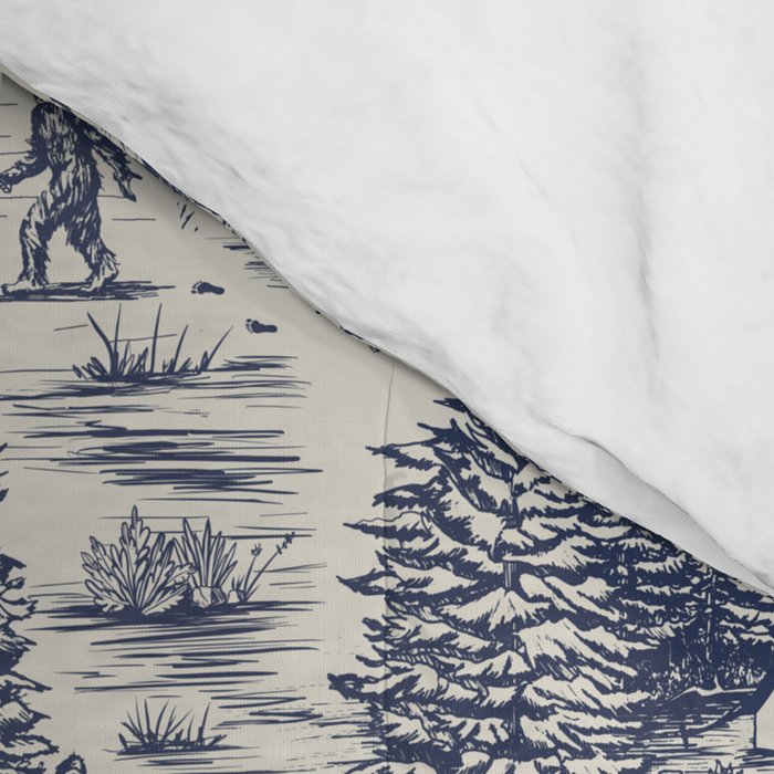 Bigfoot / Sasquatch Toile de Jouy in Blue Comforter Gallery Image 4