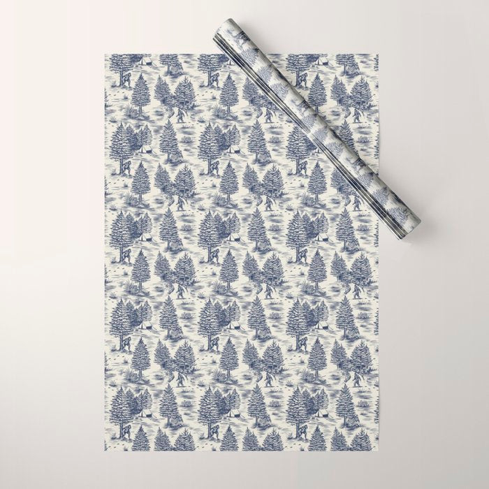 Bigfoot / Sasquatch Toile de Jouy in Blue Wrapping Paper Gallery Image 1