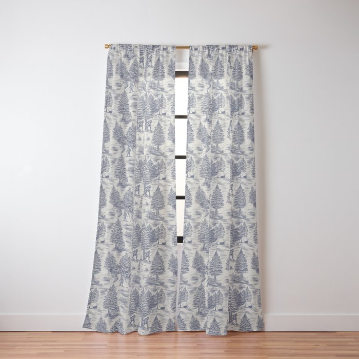 Bigfoot / Sasquatch Toile de Jouy in Blue Window Curtain Gallery Image 2