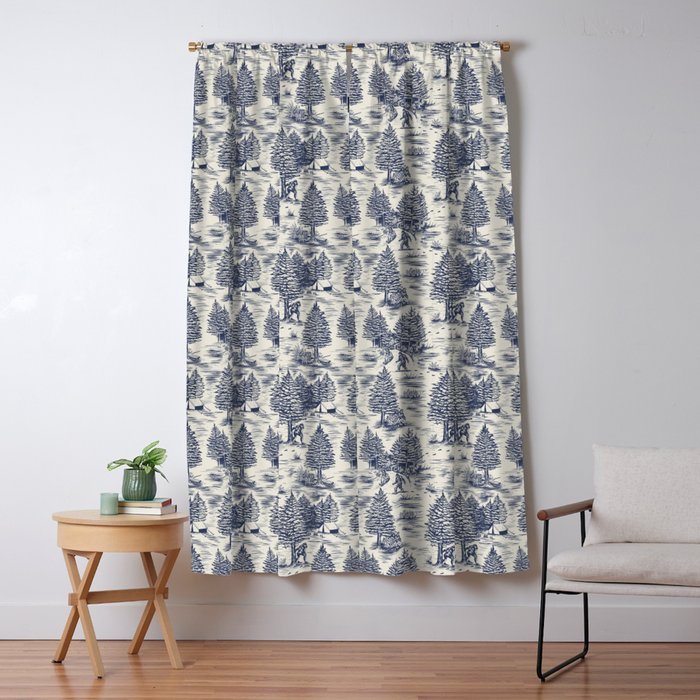 Bigfoot / Sasquatch Toile de Jouy in Blue Window Curtain Gallery Image 1