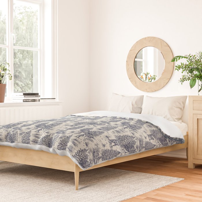 Bigfoot / Sasquatch Toile de Jouy in Blue Duvet Cover Gallery Image 2