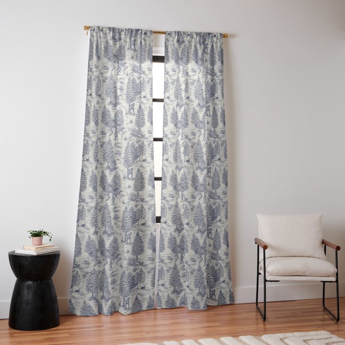 Bigfoot / Sasquatch Toile de Jouy in Blue Window Curtain Gallery Image 14