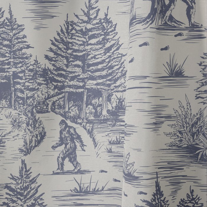 Bigfoot / Sasquatch Toile de Jouy in Blue Window Curtain Gallery Image 4