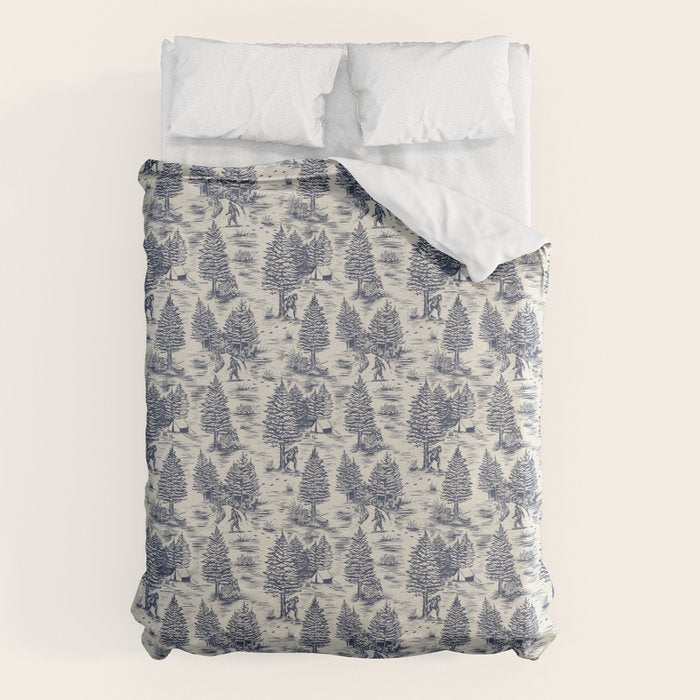 Bigfoot / Sasquatch Toile de Jouy in Blue Duvet Cover Gallery Image 6