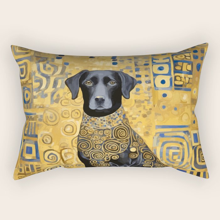 Gustav Klimt Style Dog with Blue and Gold Patterns Rectangular Pillow Gallery Image 1