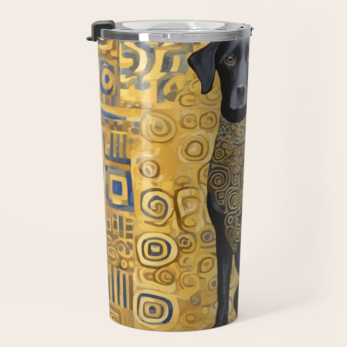Gustav Klimt Style Dog with Blue and Gold Patterns Travel Mug Gallery Image 3