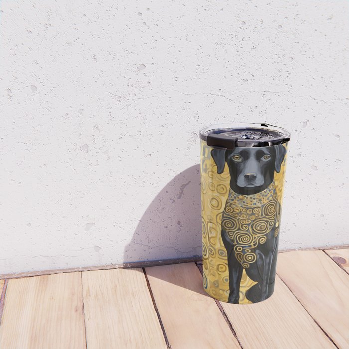 Gustav Klimt Style Dog with Blue and Gold Patterns Travel Mug Gallery Image 4