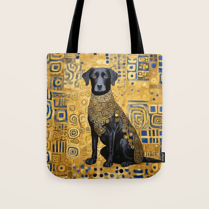 Gustav Klimt Style Dog with Blue and Gold Patterns Tote Bag Gallery Image 1