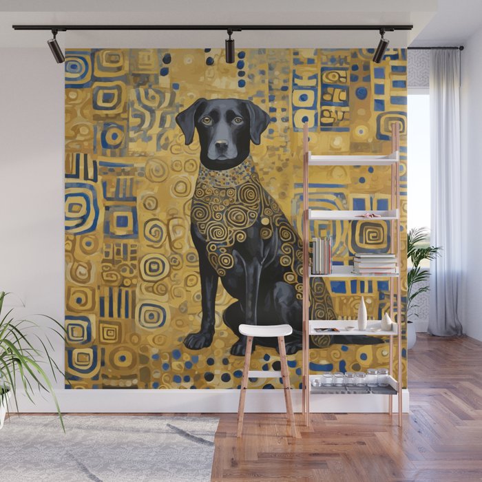Gustav Klimt Style Dog with Blue and Gold Patterns Wall Mural Gallery Image 1