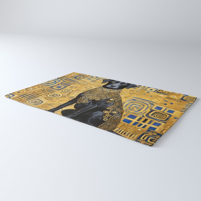 Gustav Klimt Style Dog with Blue and Gold Patterns Rug Gallery Image 3