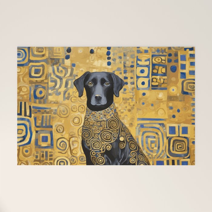 Gustav Klimt Style Dog with Blue and Gold Patterns Welcome Mat Gallery Image 1