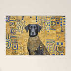 Gustav Klimt Style Dog with Blue and Gold Patterns Welcome Mat Gallery Image 1