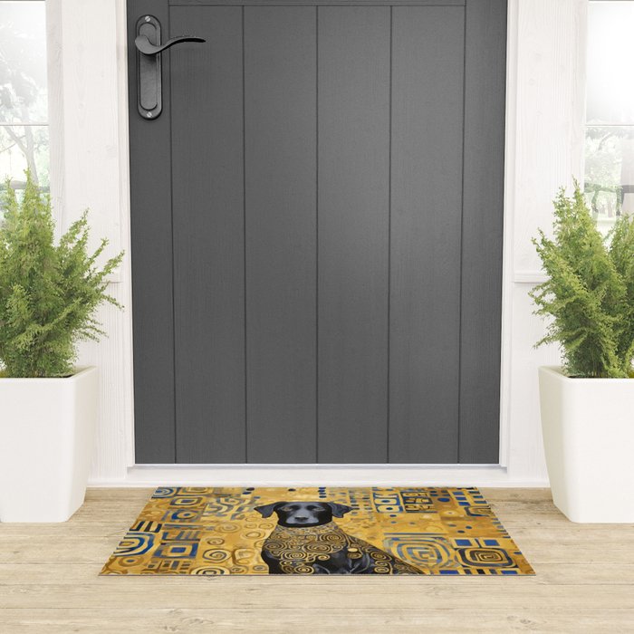 Gustav Klimt Style Dog with Blue and Gold Patterns Welcome Mat Gallery Image 3