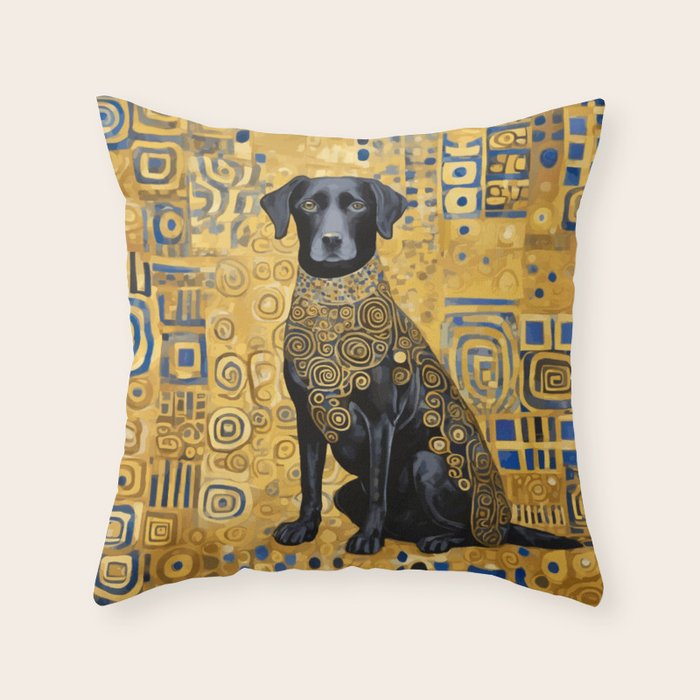 Gustav Klimt Style Dog with Blue and Gold Patterns Throw Pillow Gallery Image 6
