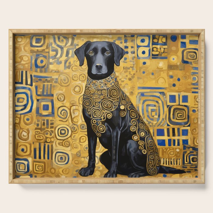 Gustav Klimt Style Dog with Blue and Gold Patterns Serving Tray Gallery Image 1