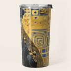 Gustav Klimt Style Dog with Blue and Gold Patterns Travel Mug Gallery Image 2