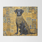 Gustav Klimt Style Dog with Blue and Gold Patterns Throw Blanket Gallery Image 2
