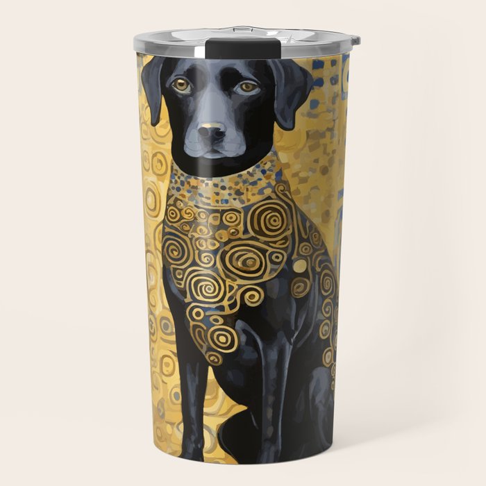 Gustav Klimt Style Dog with Blue and Gold Patterns Travel Mug Gallery Image 1