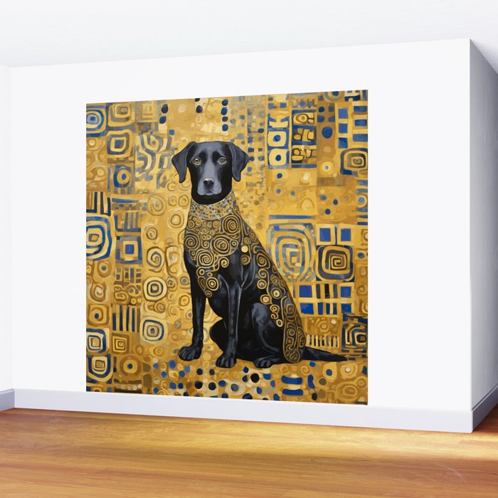 Gustav Klimt Style Dog with Blue and Gold Patterns Wall Mural Gallery Image 2