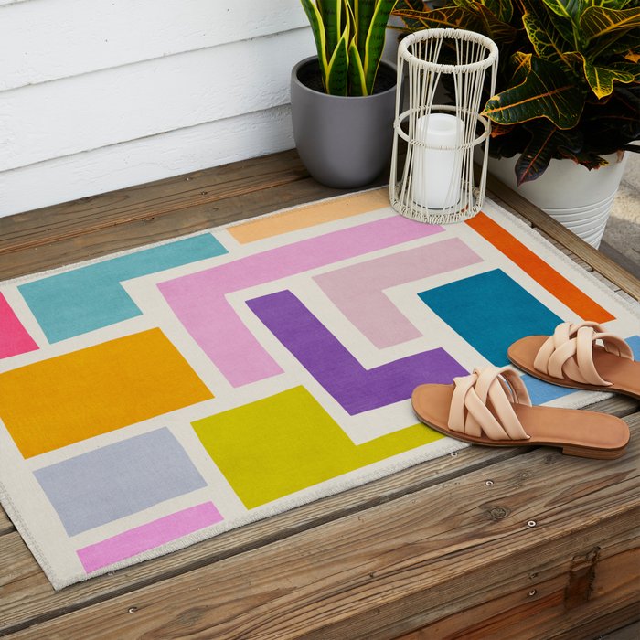Pastel Colorful Modern Artwork Outdoor Rug Gallery Image 2