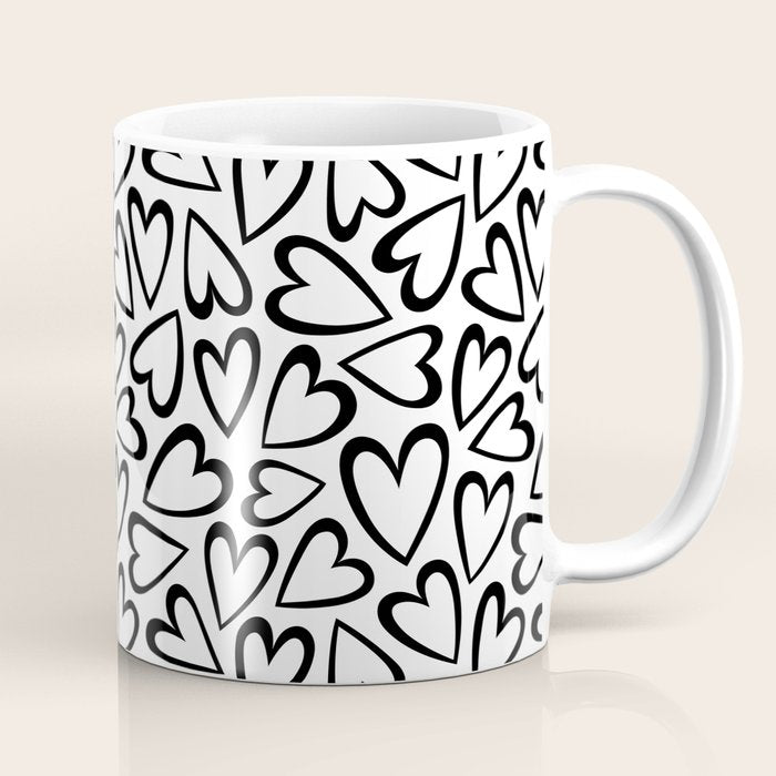 Black and white love heart cartoon pattern Coffee Mug Gallery Image 1