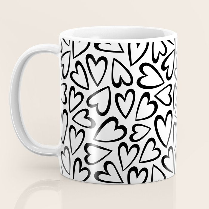 Black and white love heart cartoon pattern Coffee Mug Gallery Image 3