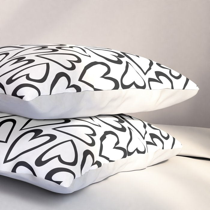 Black and white love heart cartoon pattern Pillow Sham Gallery Image 3