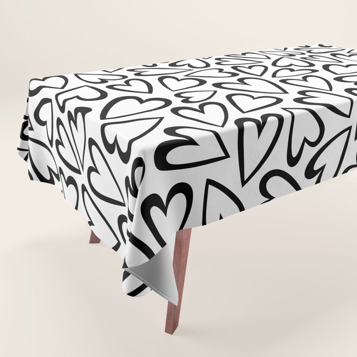 Black and white love heart cartoon pattern Tablecloth Gallery Image 1