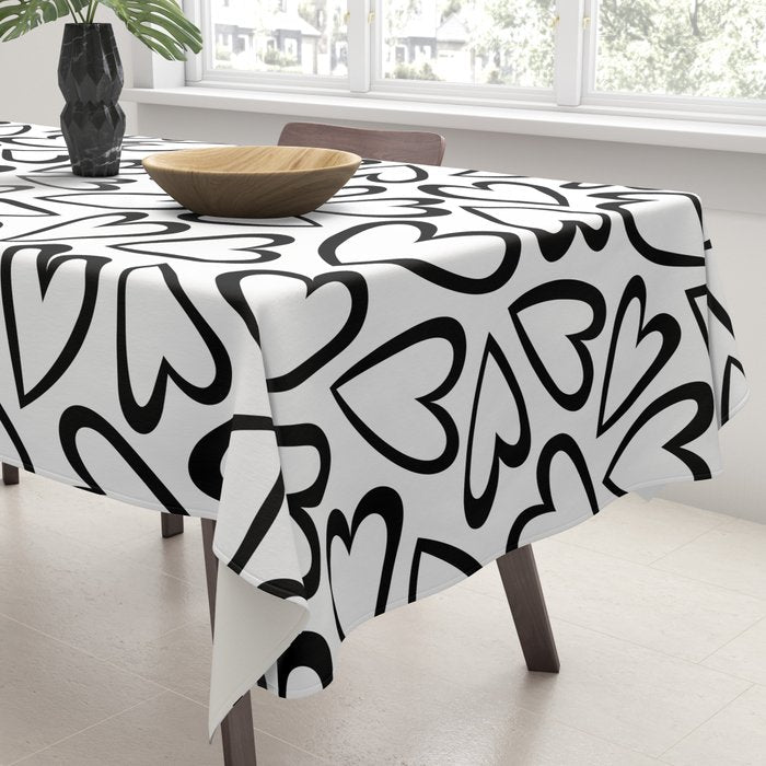 Black and white love heart cartoon pattern Tablecloth Gallery Image 3