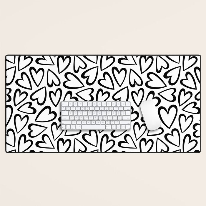 Black and white love heart cartoon pattern Desk Mat Gallery Image 1