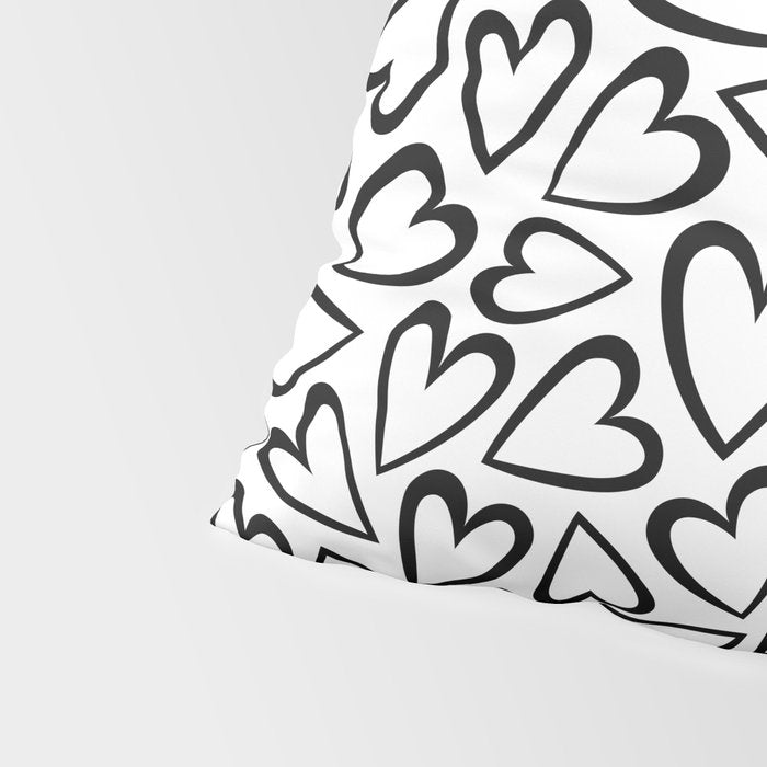 Black and white love heart cartoon pattern Pillow Sham Gallery Image 4