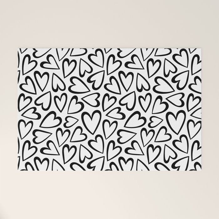 Black and white love heart cartoon pattern Welcome Mat Gallery Image 1