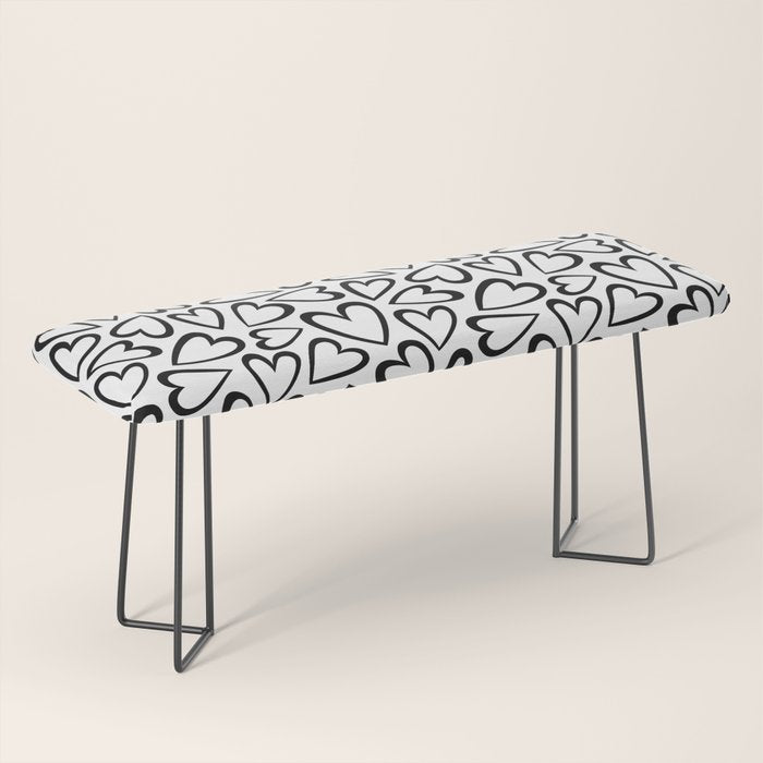 Black and white love heart cartoon pattern Bench Gallery Image 1