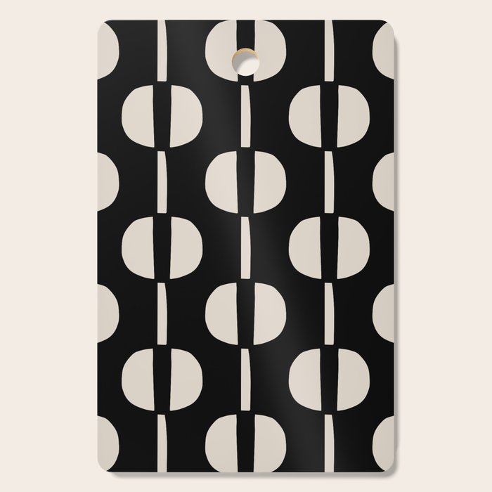 Mid Century Modern Geometric Pattern 157 Black and Linen White Cutting Board Gallery Image 1