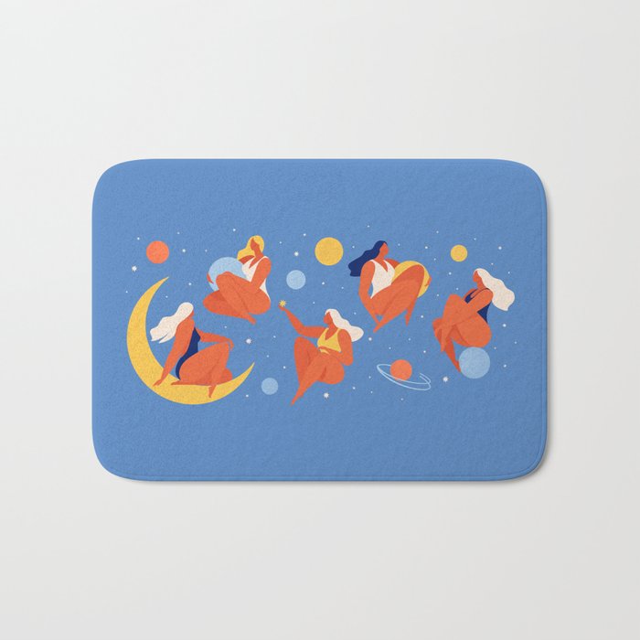 Collection of women holding planet with dream universe. Bath Mat Gallery Image 1