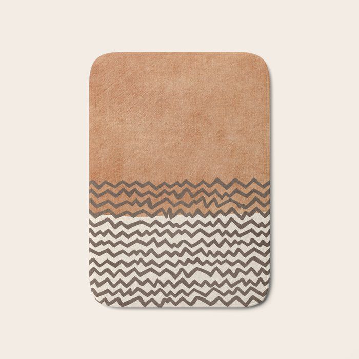 Terracotta Black Waves Abstract Artwork Bath Mat Gallery Image 1