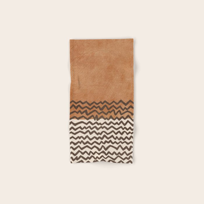 Terracotta Black Waves Abstract Artwork Bath Towel Gallery Image 1