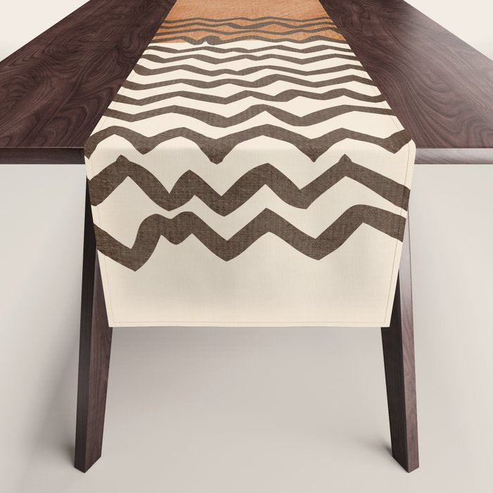 Terracotta Black Waves Abstract Artwork Table Runner Gallery Image 1