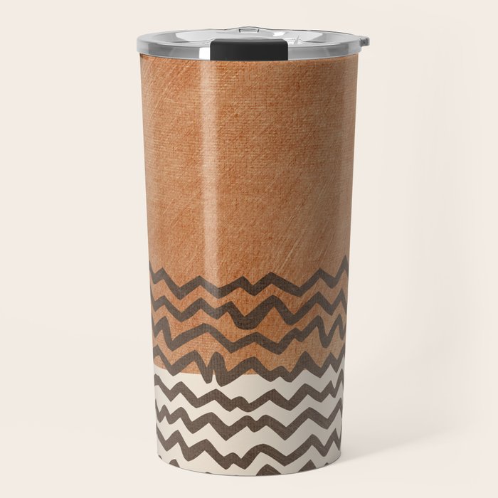 Terracotta Black Waves Abstract Artwork Travel Mug Gallery Image 1