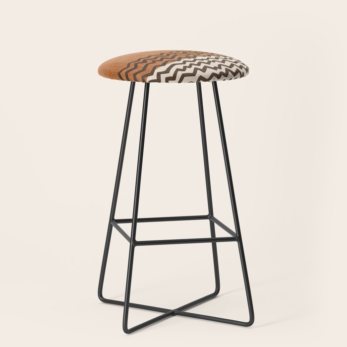 Terracotta Black Waves Abstract Artwork Stool Gallery Image 1