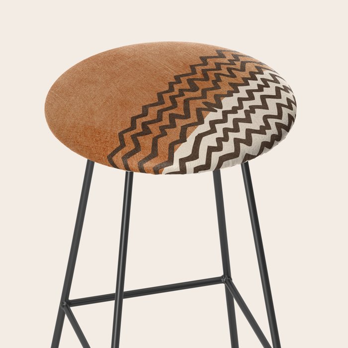 Terracotta Black Waves Abstract Artwork Stool Gallery Image 2